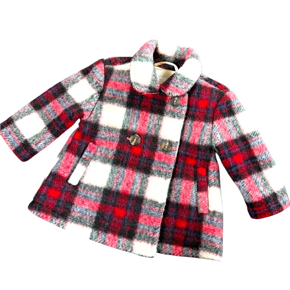 Joe Fresh Kids Plaid Pea Coat - Red, Black, and White, NWTS, size 3-6 months - Picture 4 of 8